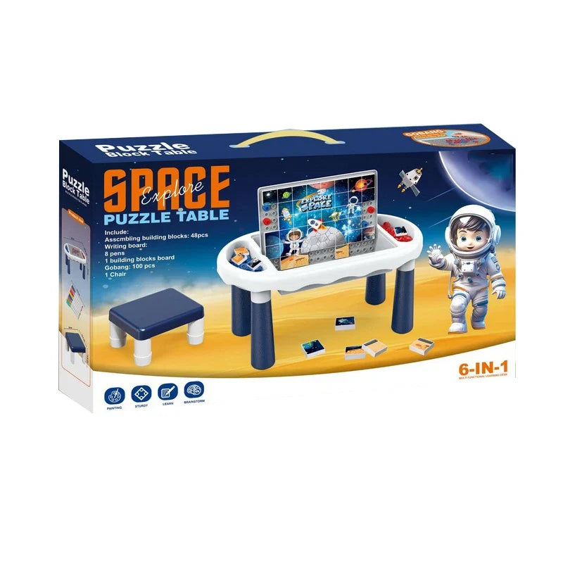 Kids Activity Table with Building Blocks and Drawing Board