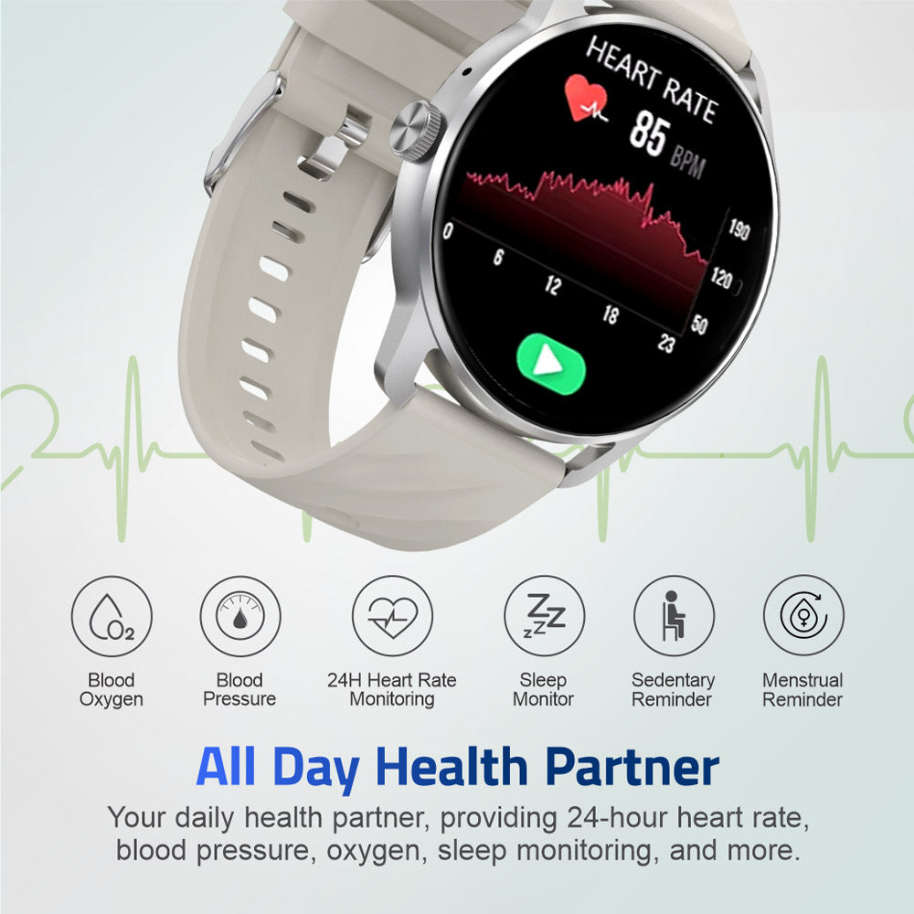 MT410 Smart Watch 1.39" HD IPX68 with BT Calls Sports HR BP BO - Silver