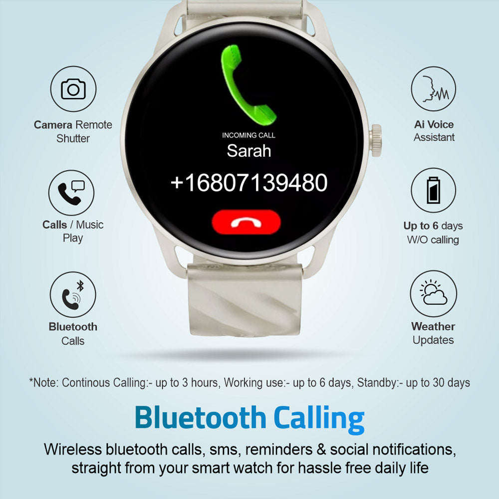 MT410 Smart Watch 1.39" HD IPX68 with BT Calls Sports HR BP BO - Silver
