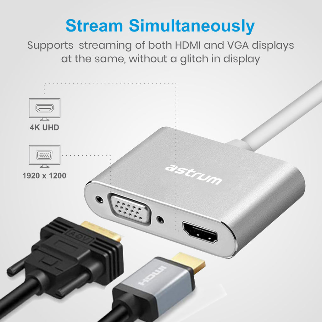 USB-C to VGA & HDMI Adapter | 4K HDMI + 1080P VGA -  DA660
