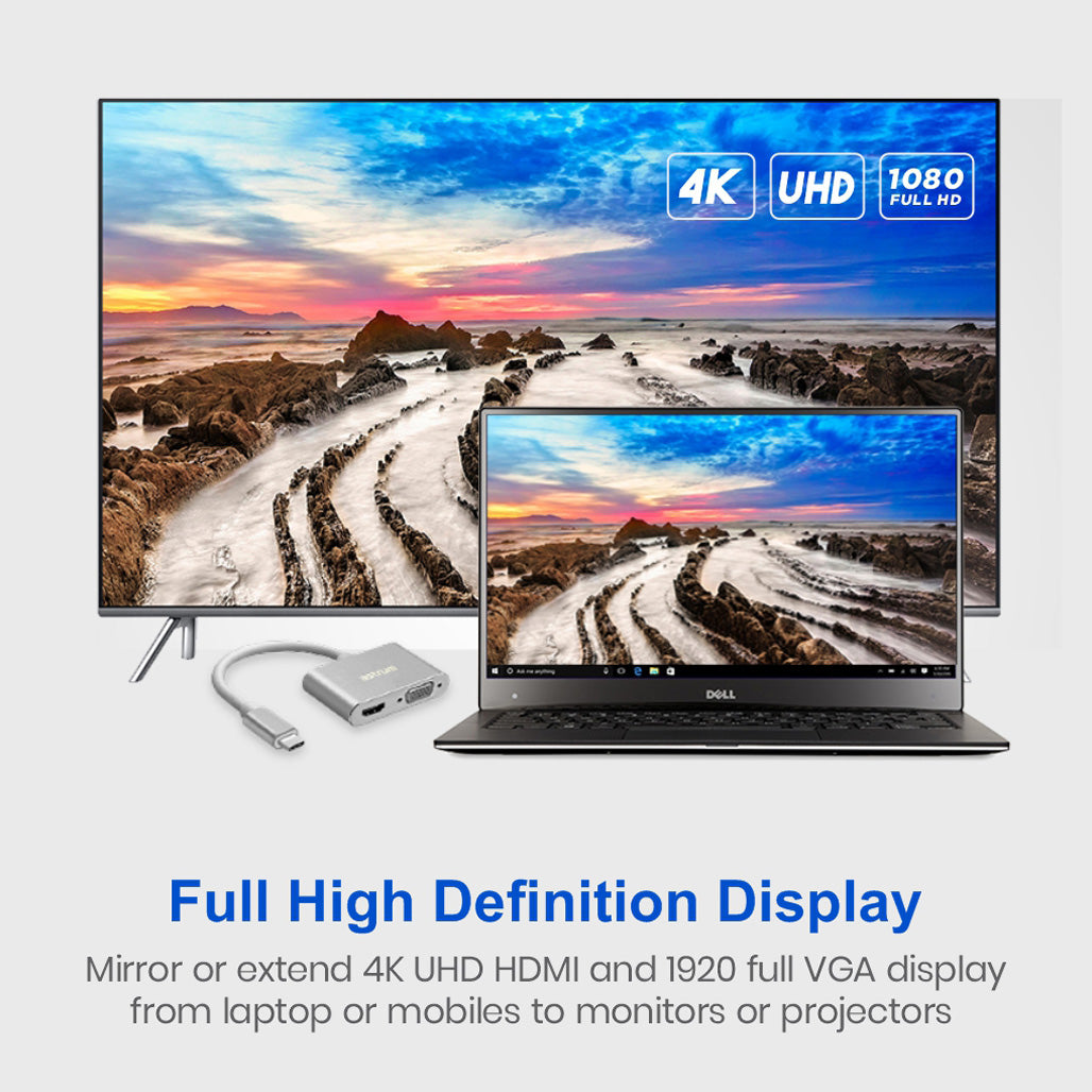 USB-C to VGA & HDMI Adapter | 4K HDMI + 1080P VGA -  DA660