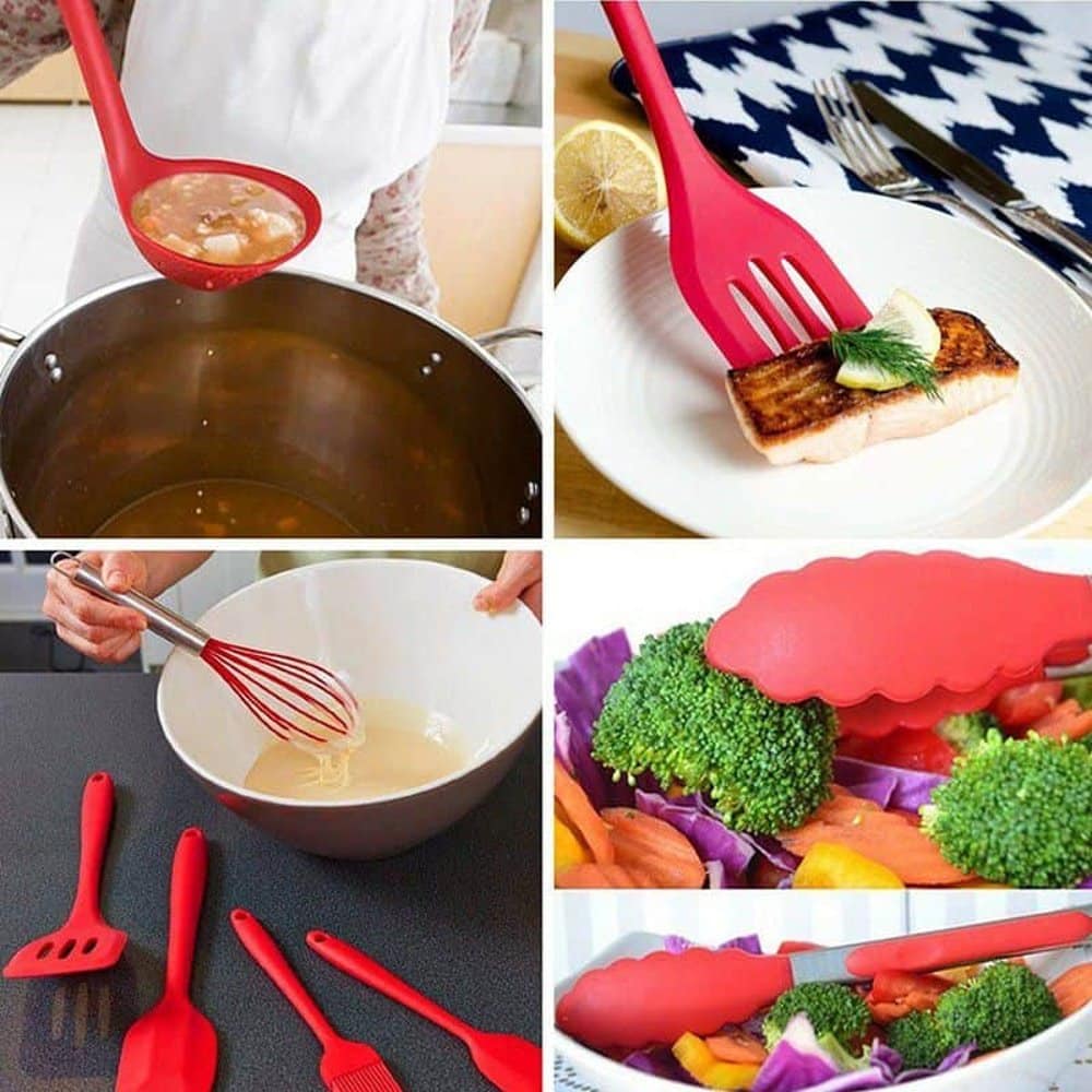 10-Pack Silicone Spatula Whisk Tong Spoon Kitchen Utensil Set