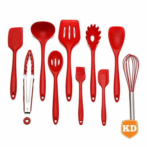 10-Pack Silicone Spatula Whisk Tong Spoon Kitchen Utensil Set