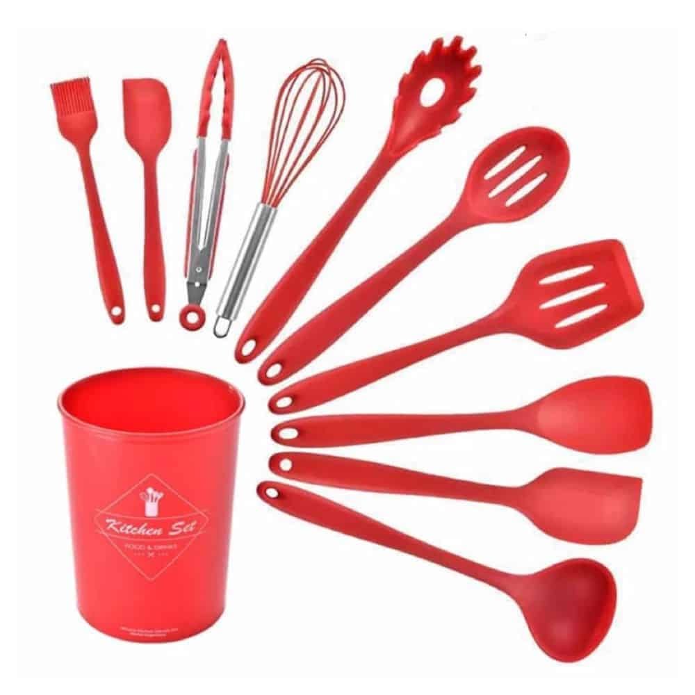 10-Pack Silicone Spatula Whisk Tong Spoon Kitchen Utensil Set