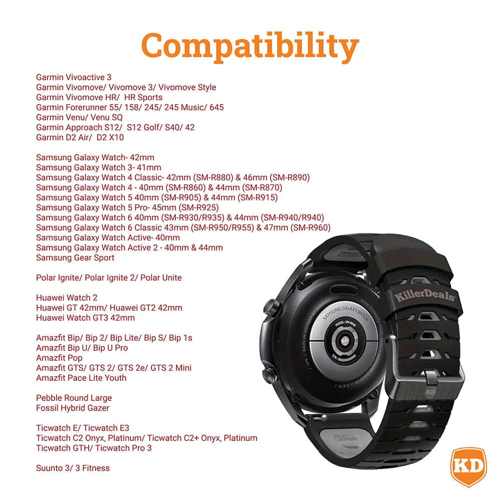 20mm Universal Watch Silicone Strap for Garmin Samsung Huawei