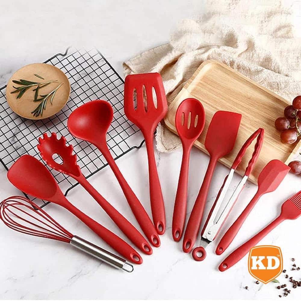 10-Pack Silicone Spatula Whisk Tong Spoon Kitchen Utensil Set