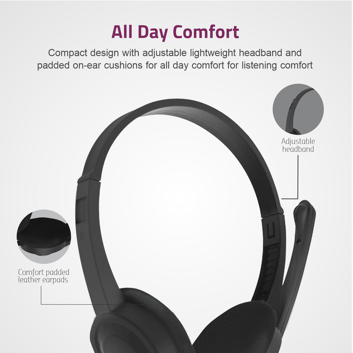 On-Ear Wired USB Headset with Rotating Mic for Chat & Gaming - HU640 - 1Pack